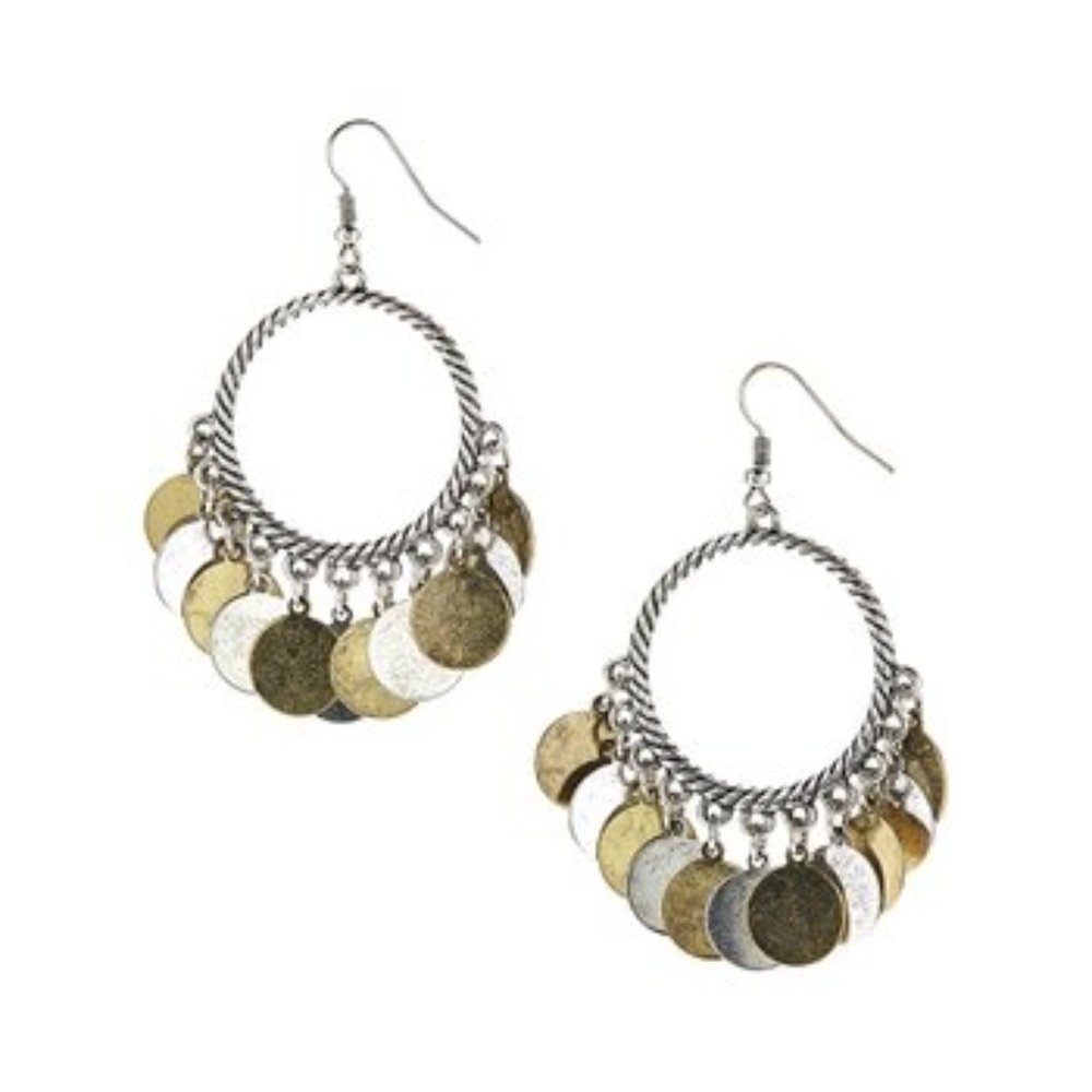 Two-Tone Disc Drop Earrings